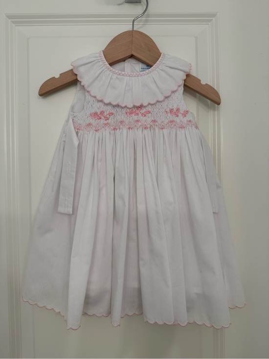 Luli & Me Other - Luli & Me White Dress with Pink Smocking and Scalloped Collar